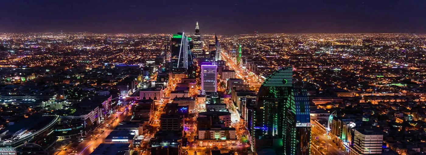 Riyadh at night, the city lights running to the horizon